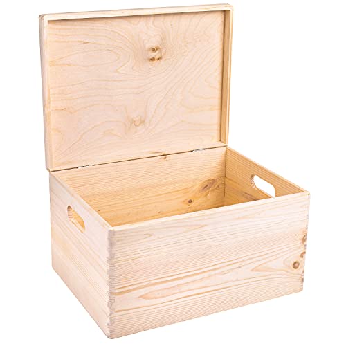 Creative Deco XXL Large Plain Wooden Box Storage with Hinged Lid | 15.8x11.8x9.44 inches (+-0.5) | Keepsake Unfinished with Handles | Unpainted Gift Trunk | PRODUCT NOT INTENDED FOR 15 YEARS OR BELOW - color: Beige, size: XXL | Handles