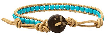 Infinityee888 Leather Bracelet Light Brown Wrap Beads Natural Stone Adjustable for Men Women Teen Yoga Handmade Bohemian Gypsy Boho - color: Blue