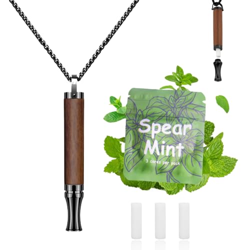 LAMKHOO Breathing Necklace to Quit Smoking and Vaping with Refillable Mint Pods Stop Smoking Aids Fidget Necklace for Anxiety Relief Smokeless Inhaler for Adults (Rosewood) - color: Rosewood