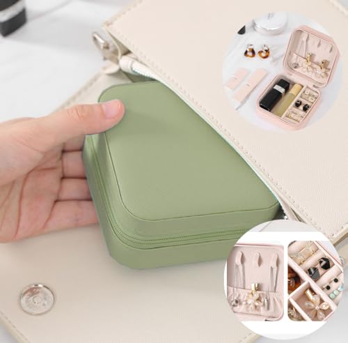 Mini Jewelry Travel Case, Small Portable Jewellery Storage, PU Leather Travel Jewelry Organizer Box, for Women, Girls, Wedding, Birthday, 3.74x3.74x1.92 In (White)