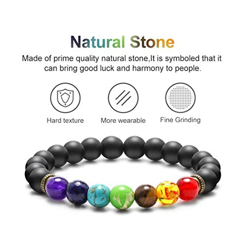 GelConnie Lava Rock Chakra Bracelet 7 Chakra 8mm Natural Stone Healing Bracelet Stress Relief Yoga Beads Anxiety Bracelet Aromatherapy Essential Oil Diffuser Bracelet Bangle - color: B-Matte Agate Elastic