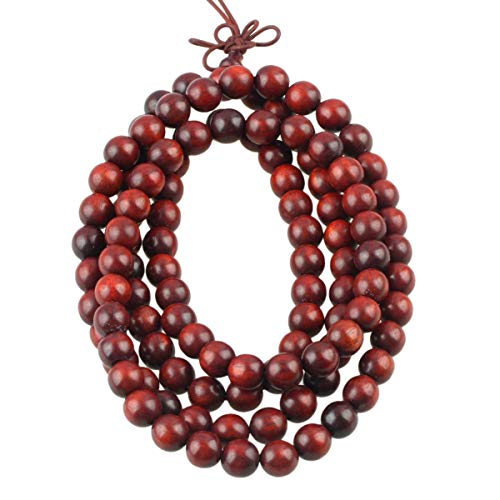 Nupuyai Natural Wood Wrap Bracelet for Women and Men, 108 Prayer Mala Beads Tibetan Necklace for Unisex Elastic Meditation Yoga Jewelry - color: 2-Blood Sandalwood(8mm)