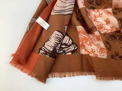 Cashmere-soft Mercerized wool Shawl Pashmina Lightweight Travel Wrap & Evening Scarf |Office |Wedding - color: Iris Checkered Orange-red