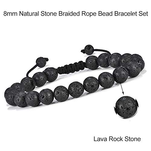 M MOOHAM Fathers Day Gift Mens Bracelet - Beaded Natural Stone 8mm Tiger Eye Matte Agate Lava Rock Bracelets for Men Teen Boys Grandpa Dad Birthday Gifts Jewelry - style: 3 Pcs Tiger Eye&Lava Rock