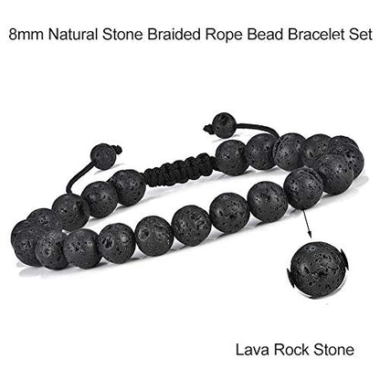 M MOOHAM Fathers Day Gift Mens Bracelet - Beaded Natural Stone 8mm Tiger Eye Matte Agate Lava Rock Bracelets for Men Teen Boys Grandpa Dad Birthday Gifts Jewelry - style: 3 Pcs Tiger Eye&Lava Rock