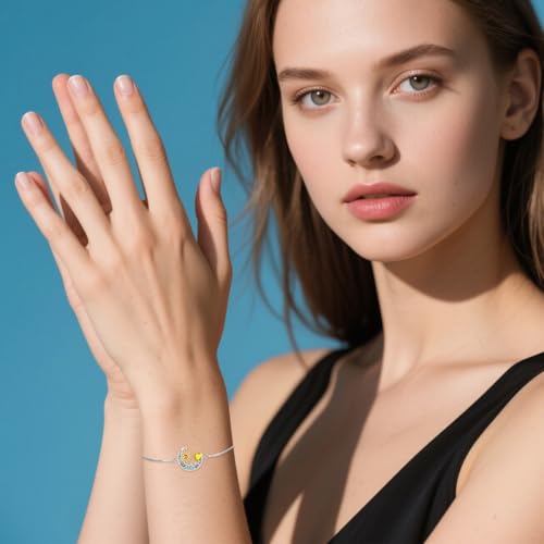 925 Sterling Silver Moon and Sun Star Adjustable Link Bracelet for Women with 12 Month Birthstone Birthday Jewelry - style: 11 - Nov.