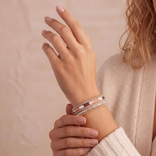 Edoneery Leather Wrap Bracelet for Women, Boho Handmade Multi-Layer Cuff with Crystal Beads Heart, Stackable Bangle Western Jewelry Gift - style: Rhinestone(Boho)