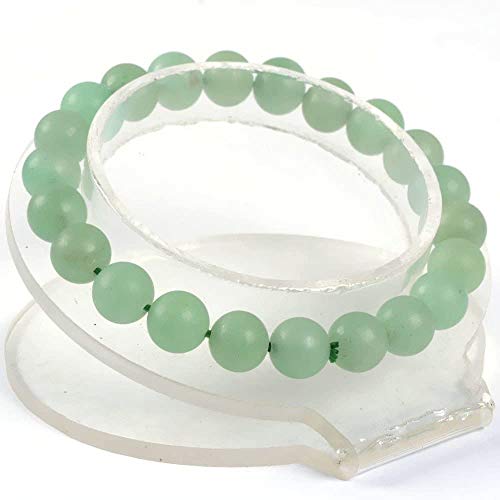 Angelstones Handmade Natural Healing Gemstone 8mm Round Beads Stretch Crystal Bracelet 7 Inch Unisex - color: Matt Frosted Green Aventurine