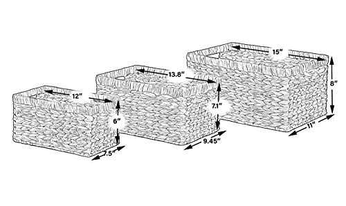 Natural Woven Water Hyacinth Wicker Rectangular Storage Bin Basket with Handles, Set of 3 - size: Set of 3