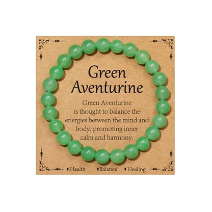 Healing Crystal Bracelet for Women, Natural Stone Beaded Healing Crystal Bracelet Triple Protection Stress Relief Beads Jewelry Birthday Gifts Jewelry for Her - style: Green Aventurine