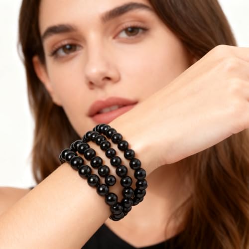 About 45pcs 8mm Natural Stone Beads Black Onyx Agate Beads Energy Crystal Power Gemstone for Jewelry Making, DIY Bracelet Necklace - color: Black Onyx Agate, size: 8mm