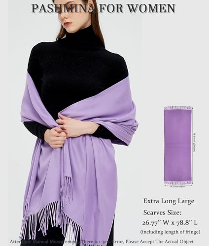 Pashmina Shawls and Wraps Scarfs for Women Wedding Party Winter Warm Long Solid Color - color: Light Purple