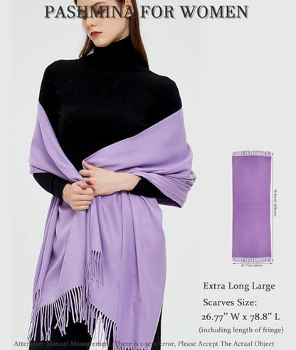 Pashmina Shawls and Wraps Scarfs for Women Wedding Party Winter Warm Long Solid Color - color: Light Purple