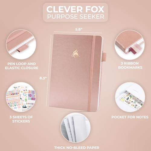 Clever Fox Purpose Seeker Journal – Guided Manifestation & Life Reflection Planner for Daily Self-Exploration, Goal-Setting & Gratitude (Rose Gold) - color: Rose Gold