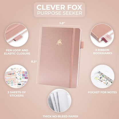 Clever Fox Purpose Seeker Journal – Guided Manifestation & Life Reflection Planner for Daily Self-Exploration, Goal-Setting & Gratitude (Rose Gold) - color: Rose Gold