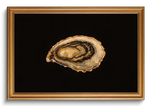 Gold Framed Wall Art Vintage Kitchen Canvas Art Prints Coastal Oyster Paintings Wall Decor Beach Food Artwork Pictures for Dining Room 16x24in - color: Oyster, size: 16x24in Gold Framed