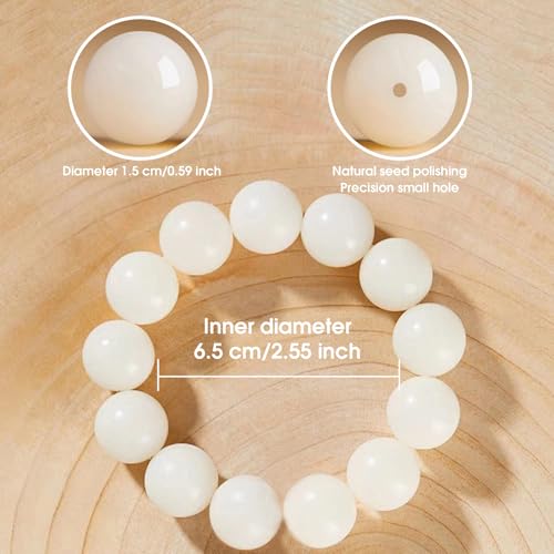 Natural Handmade Bracelets for Women & Men, Perfect for Attracting Money, Yoga Meditation, 18mm Round Beads Made of Natural Seeds Stretch Bracelet 7" Unisex