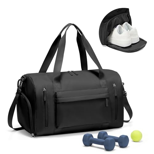 Gym Bag for Women,Travel Duffel Bag with Shoes Compartment Personal Item Carry On Overnight Bag for Mens Weekender Bag Training Handbag Sports Gym Tote Bag Yoga Bag Black - color: J1-Black