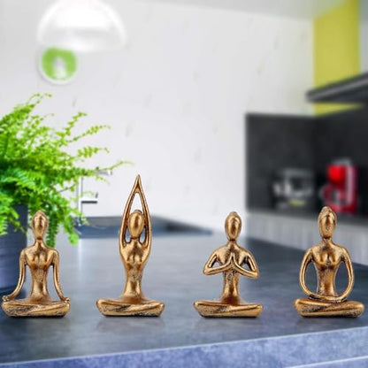 Yoga Pose Statue Set (4 Pcs), Abstract Figurines for Shelf Decor, Zen Meditation Accessories for Home & Office, Spiritual Gift (Gold)
