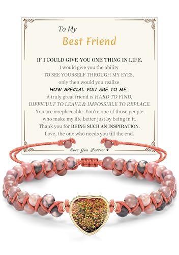 Gifts for Daughter Granddaughter, To My Mom Grandma Wife Girlfriend Sister Jasper Heart Bracelets Birthday Graduation Anniversary Christmas Stocking Stuffers Valentines Mothers Day Jewelry - style: 5.Gift To My Best Friend: Rhodonite Beads