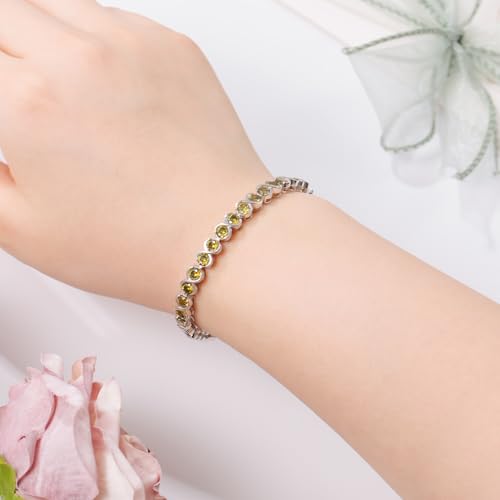 Birthstone Bracelets for Women, Sterling Silver 7 Inch Infinity Tennis Bracelet, Wedding Anniversary Birthday Jewelry Gifts for Women Wife Girlfriend Mom Her - color: 08-Aug-Peridot