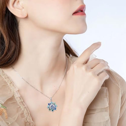 YAFEINI Flower Necklace S925 Sterling Silver Rose/Lotus/Tulip/Hibiscus Pendant Necklaces Flower Jewelry Gifts for Women Mom Wife - style: Om