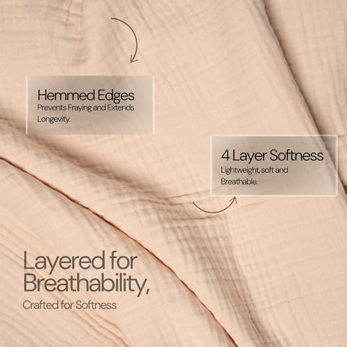 Salt Earth 100% Cotton Muslin Throw Blanket Gauze Blanket 50"X70" Throw 4 Layered for Couch, Bed, Living Room, Home, Lightweight & All Season, Blankets & Throws, Easy wash, Skin Friendly (Parchment) - color: Parchment, size: 50"X70" Large Throw