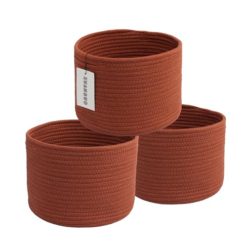 XUANGUO Woven Cotton Storage Baskets - 3-Pack Round Bins (10x10x7'') for Shelves, Closets & Bookcases | Durable Rope Organizers for Nursery, Baby, Toys, Easter & More (rustic) - color: rustic
