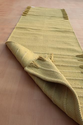 Jaipur Art & Rugs Cotton Yoga Rug - Eco-Friendly Hand-Woven Thick Mat (24”x72”x5mm) for Everyday Fitness at Home - Comfortable & Extra-Long - color: Yellow