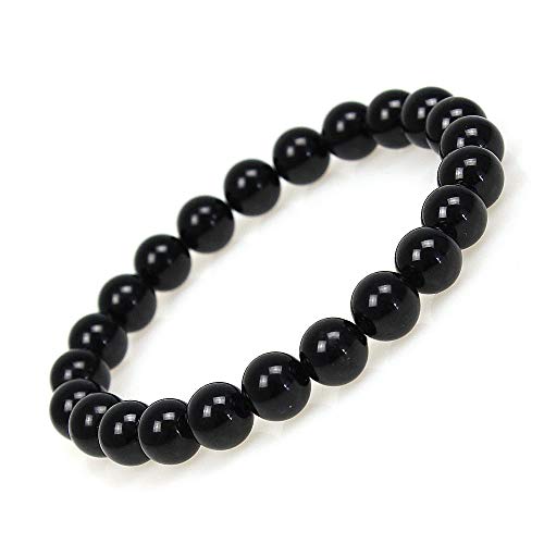 MJDCB Featured Men Women 8mm Beads Bracelet Elastic Natural Stone Yoga Bracelet Bangle 6.7" - color: Black Tourmaline