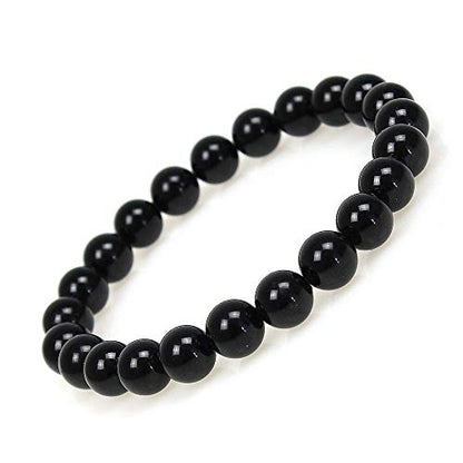 MJDCB Featured Men Women 8mm Beads Bracelet Elastic Natural Stone Yoga Bracelet Bangle 6.7" - color: Black Tourmaline