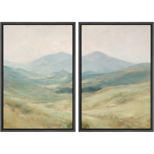 SIGNWIN Framed Wall Art Print Set Soft Pastel Mountain Landscape Serene Photography Modern Art Rustic Relax/Calm Multicolor for Living Room, Bedroom, Office - 16"x24"x2 BLACK - color: A08-2604-MAY06, size: 16"x24"x2 Panels Black