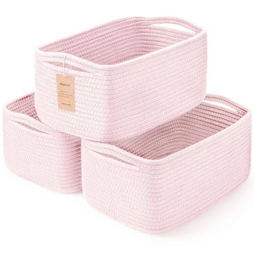 Shelf Baskets for Organizing | Storage Basket for Shelves | Small Woven Baskets | Rope Toy Basket | Closet Organizer Bins | Cube Decorative Box | 11.8×7.8×5.1” | 3 Pcs Mixed Pink - color: Mix Pink, size: 11.8"L×7.8"W×5.1"H