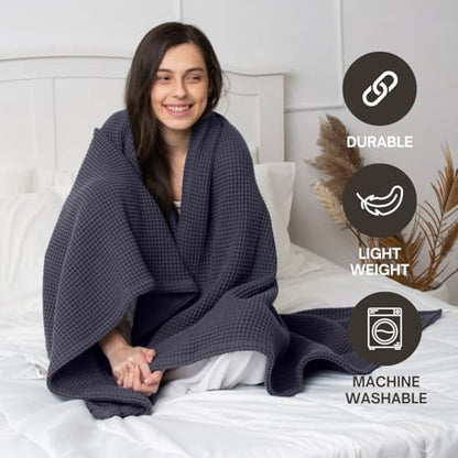Waffle Blanket Queen Size Bed, 100% Cotton Soft Lightweight Breathable Summer Blanket, Waffle Weave Queen Size Bed Blanket: Grey (90"x90") - color: Grey, size: Queen (90" x 90")