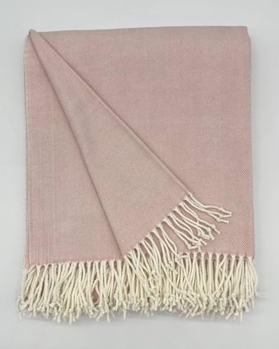 Cotton Acrylic Adirondack Herringbone Woven Throw - Throw Blanket - Soft Rose Cashmere Touch - color: Rose