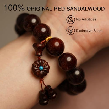 Meditaiton Men Beaded Bracelets, Handmade Sandalwood Mala Beads, Buddhist Prayer Red Wood Bracelets, Comfortable for Daily Wear Yoga Gift for Men - color: 15mm Bead with Full Golden Star