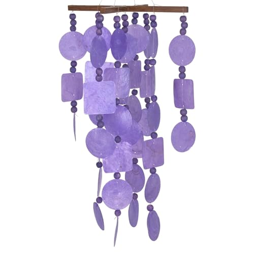 Woodstock Chimes Asli Arts Collection, Purple Capiz Chime, 21'' Capiz Wind Chimes for Outdoor, Patio, Home or Garden Décor (C716)