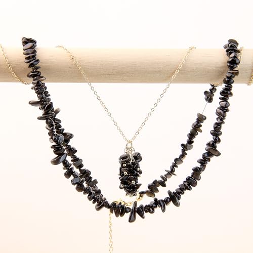 2Pcs Crystal Necklace for Women Handmade Choker Necklaces Pendant Necklace Natural Stone Gemstone Beaded Necklace 18k Gold Plated Adjustable Dainty Necklace for Women - color: Black Tourmaline
