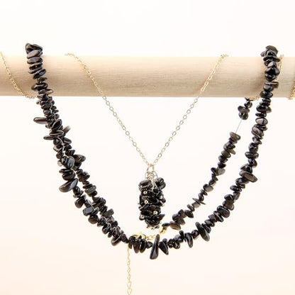 2Pcs Crystal Necklace for Women Handmade Choker Necklaces Pendant Necklace Natural Stone Gemstone Beaded Necklace 18k Gold Plated Adjustable Dainty Necklace for Women - color: Black Tourmaline