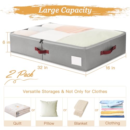 Criusia Under Bed Storage Bins with Clear PVC Lids – 2 Pack Large Underbed Organizers with Heavy-Duty Handles, Reinforced with 800G PP Panels & 80G Non-Woven Fabric – Waterproof & Foldable, Gery - color: 2 Pack Gery