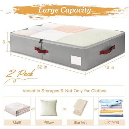 Criusia Under Bed Storage Bins with Clear PVC Lids – 2 Pack Large Underbed Organizers with Heavy-Duty Handles, Reinforced with 800G PP Panels & 80G Non-Woven Fabric – Waterproof & Foldable, Gery - color: 2 Pack Gery
