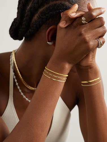 DEARMAY Gold Bracelets for Women Waterproof, 14K Gold Plated Stackable Jewelry Sets Non Tarnish Trendy Thin Dainty Cuban Link Paperclip Chain Bracelet Stack Fashion Accessories Gifts for Womens - style: 5Pcs BRACELET B