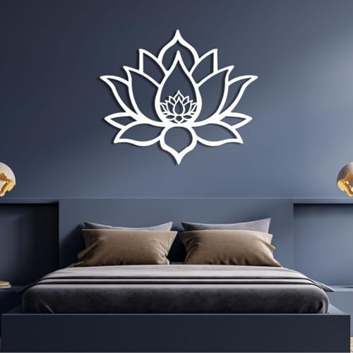 OZF Metal Lotus Flower Wall Decor Art, Lotus Flower Metal Sign, Meditation Wall Decor, Spiritual Gifts for Living Room Bedroom Yoga Room Office - color: White, size: 46"L x 39"W