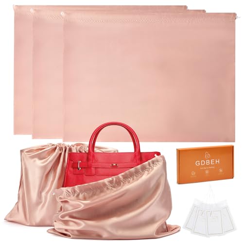 3 Pack Dust Bags for Purses and Handbags，Silk Purse Dust Bags for Storage， With Drawstring Large Dust Bags for Handbag， Dust Covers for Purse Shoes Boots - color: Pink, size: 19.6 × 15.7 in