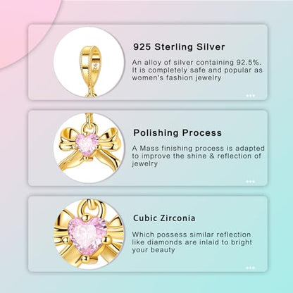 Prayer Cross Elephant Airplane Suitcase Charm 925 Sterling Silver Charms fits for Bracelets Necklace Pendant Bead Charms Jewelry Gift for Women Family - color: Golden Bow Charm