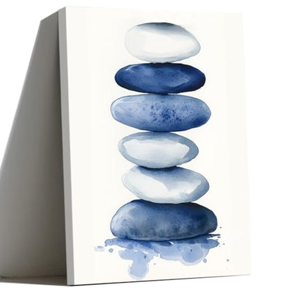 ZQQART Zen Stone Canvas Wall Art Blue and White Zen Stone Paintings Bathroom Pictures Relaxing Spa Meditation Room Spiritual Artwork for Living Room Framed (16W x 24L) - size: 16W" x 24L"