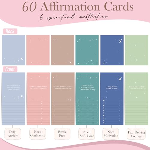 XKDOUS Affirmation Cards for Women, 3.5" x 5.7" 60 Daily Positive Affirmation Cards, Motivational Cards with Miracle Mantras, Birthday Inspirational Friendship Gifts, Desk Decor Gifts