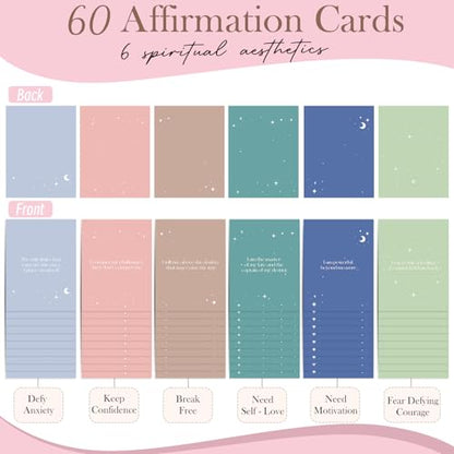 XKDOUS Affirmation Cards for Women, 3.5" x 5.7" 60 Daily Positive Affirmation Cards, Motivational Cards with Miracle Mantras, Birthday Inspirational Friendship Gifts, Desk Decor Gifts