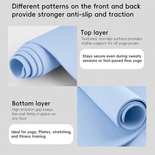 Extra Wide Yoga Mat 72" x 32", 6mm Non Slip TPE Exercise Mat with Carrying Strap, Large Workout Mat for Yoga, Pilates, Stretching, HIIT & Home Gym - color: Ice Blue
