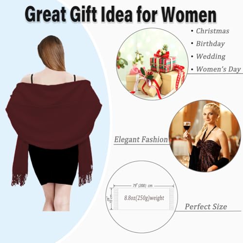 TwoYek Womens Scarf Pashmina Shawls and Wraps for Evening Dress Wedding Bridesmaid Gift - color: Burgundy